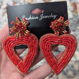 Beaded Heart Valentine's Day Felt Earrings